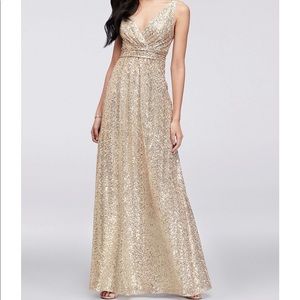 Gold Sequin Davids Bridal Bridesmaids/Prom Dress